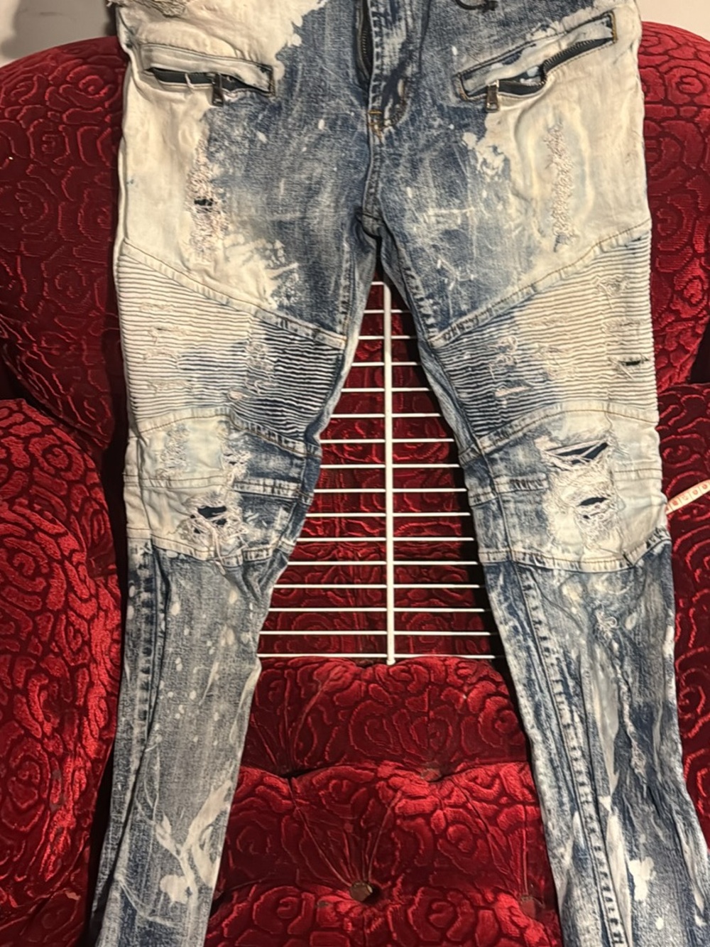 Men's Skinny Distressed Acid-Wash Jeans - Light Blue